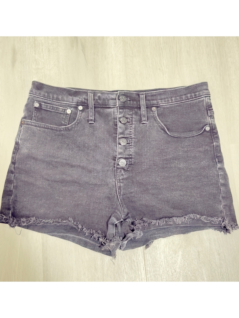 Madewell Women Denim High-Rise Button Fly Black Denim Shorts Size 30